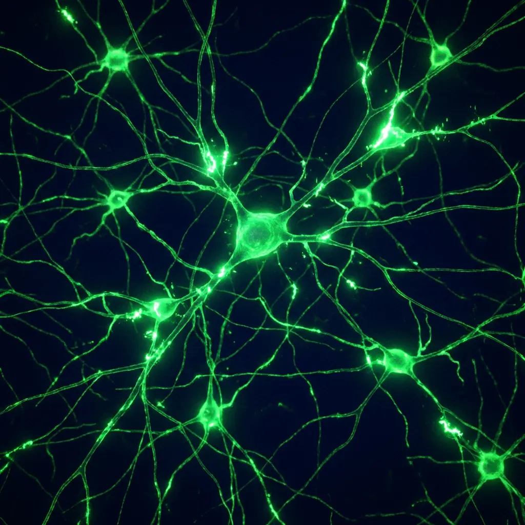 Fluorescence microscopy image showing a network of neurons